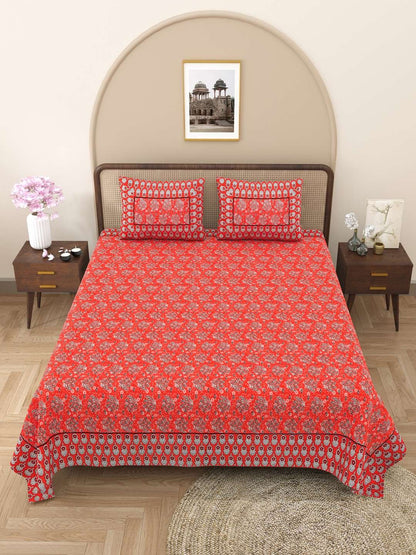 100% Pure Cotton Traditional Printed Bedsheet for Double Bed King Size Bedsheet with 2 Pillow Covers