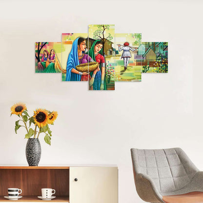 Rajsthani Set of Five 3D Framed Paintings for Wall Decoration – Ideal for Home, Living Room, and Bedroom (75 x 43 CM)
