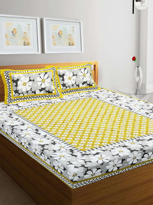 100% Pure Cotton Traditional Printed Bedsheet for Double Bed King Size Bedsheet with 2 Pillow Covers