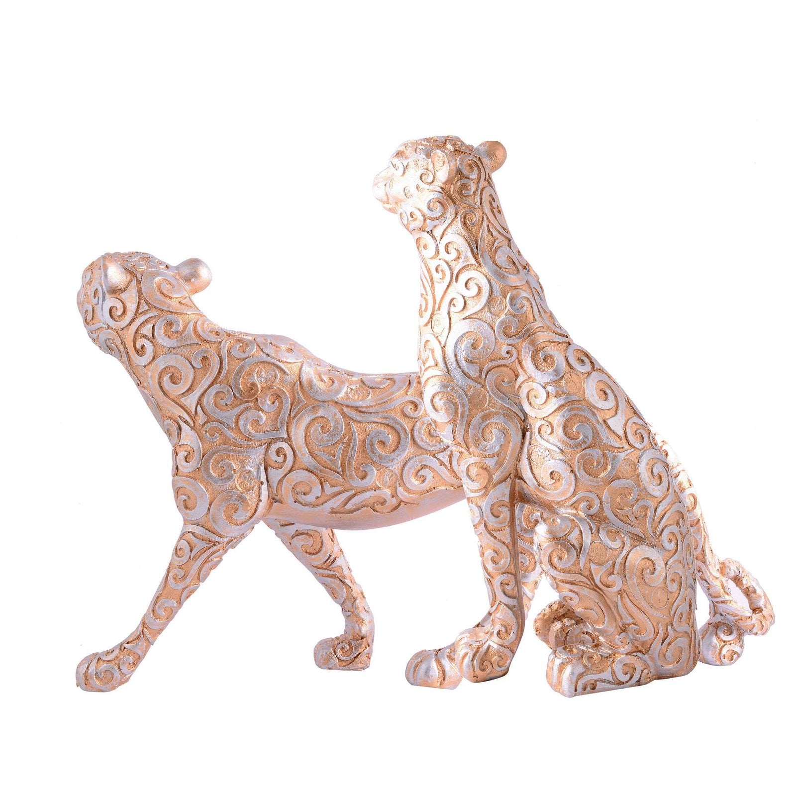 Skin Panther Animal Showpiece Antique Sculpture for Home Decor Showpiece Figurine (Set Of 2)
