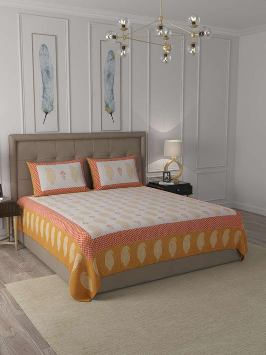 100% Pure Cotton Traditional Printed Bedsheet for Double Bed King Size Bedsheet with 2 Pillow Covers