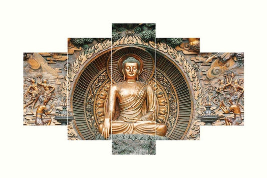 Buddha Set of Five 3D Framed Paintings for Wall Decoration – Ideal for Home, Living Room, and Bedroom (125 x 60 CM)