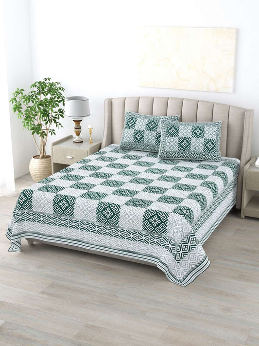 100% Pure Cotton Traditional Printed Bedsheet for Double Bed King Size Bedsheet with 2 Pillow Covers