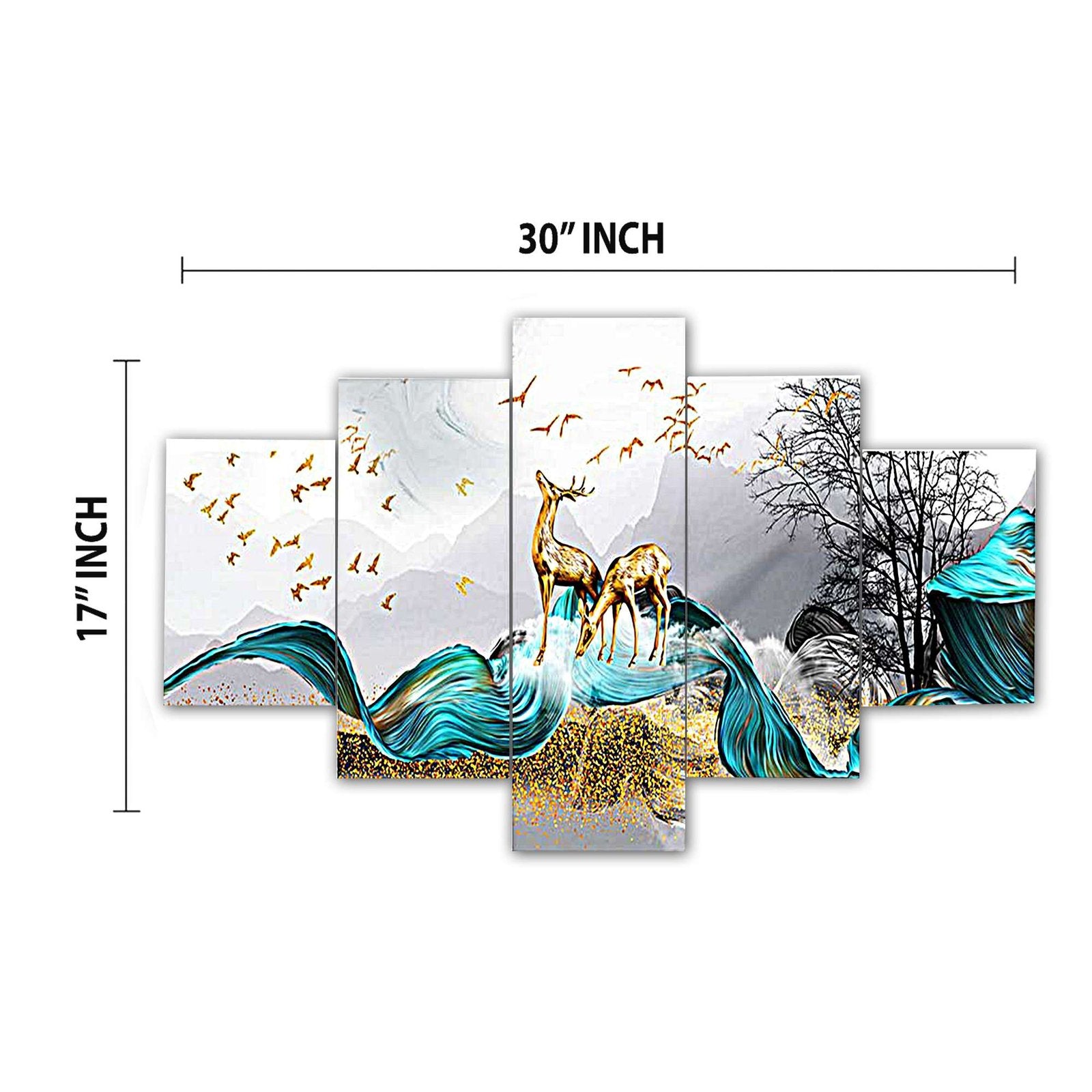Nature Set of Five 3D Framed Paintings for Wall Decoration – Ideal for Home, Living Room, and Bedroom (75 x 43 CM)