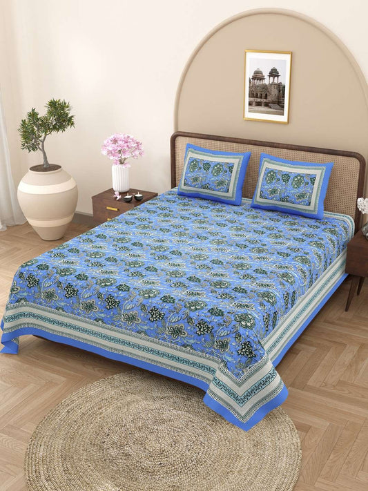 100% Pure Cotton Traditional Printed Bedsheet for Double Bed King Size Bedsheet with 2 Pillow Covers