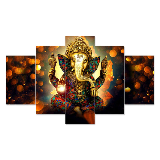 Ganesh Set of Five 3D Framed Paintings for Wall Decoration – Ideal for Home, Living Room, and Bedroom (125 x 60 CM)