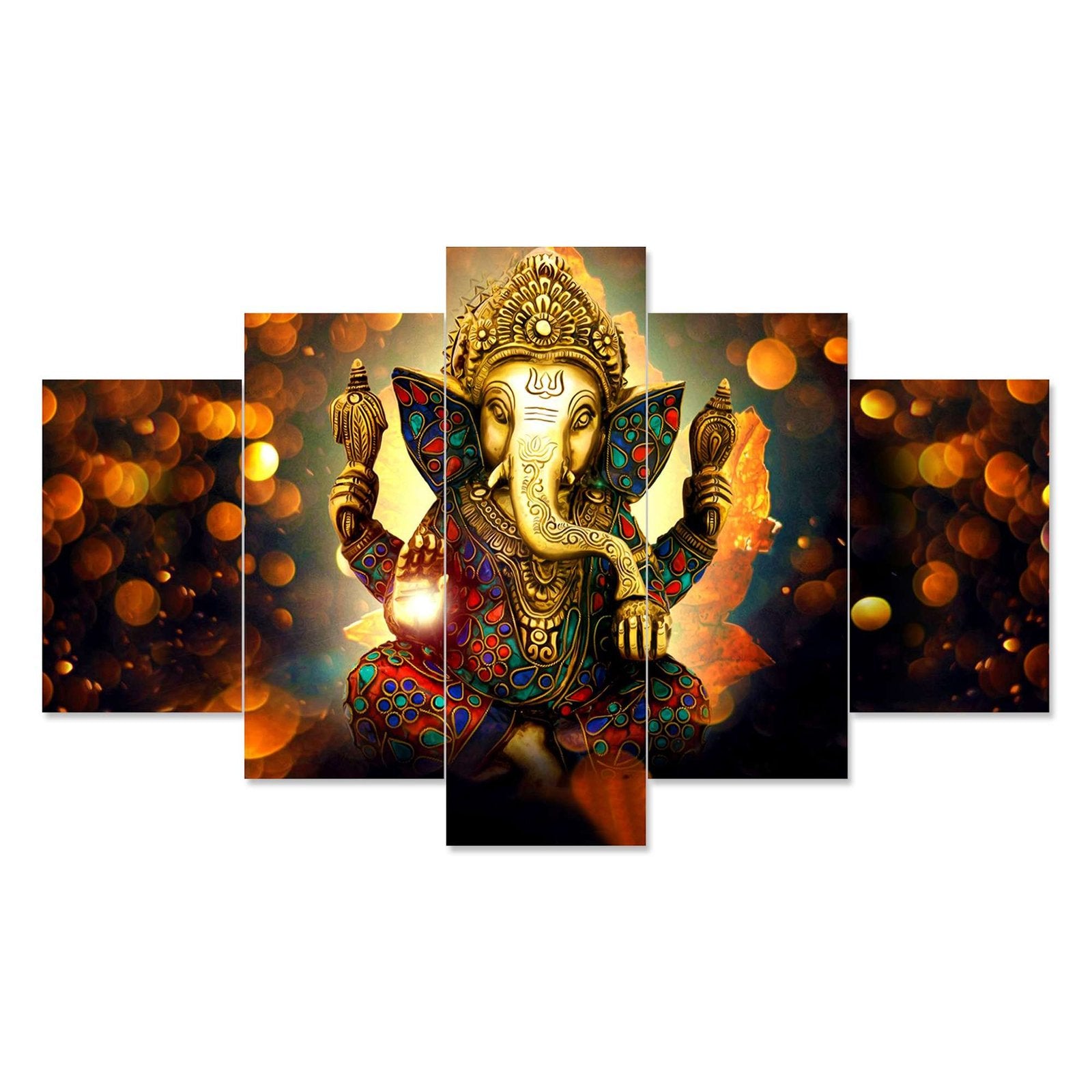 GANESH Set of Five 3D Framed Paintings for Wall Decoration – Ideal for Home, Living Room, and Bedroom (75 x 43 CM)