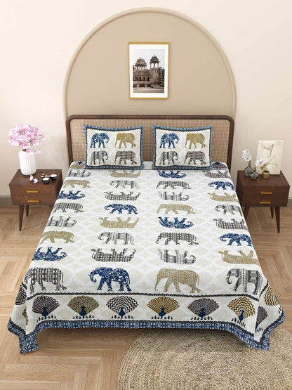 100% Pure Cotton Traditional Printed Bedsheet for Double Bed King Size Bedsheet with 2 Pillow Covers
