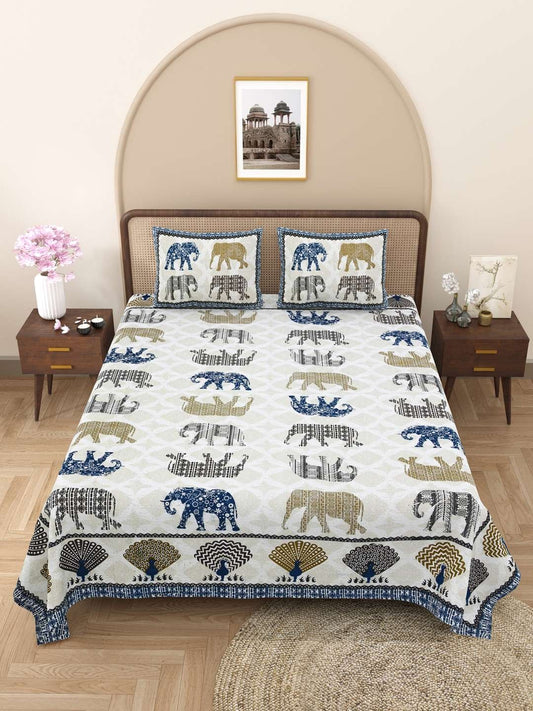 100% Pure Cotton Traditional Printed Bedsheet for Double Bed King Size Bedsheet with 2 Pillow Covers