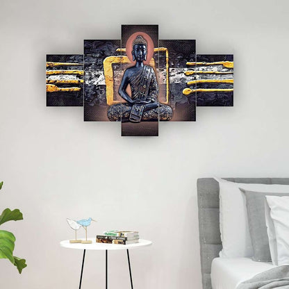 Buddha Set of Five 3D Framed Paintings for Wall Decoration – Ideal for Home, Living Room, and Bedroom (75 x 43 CM)