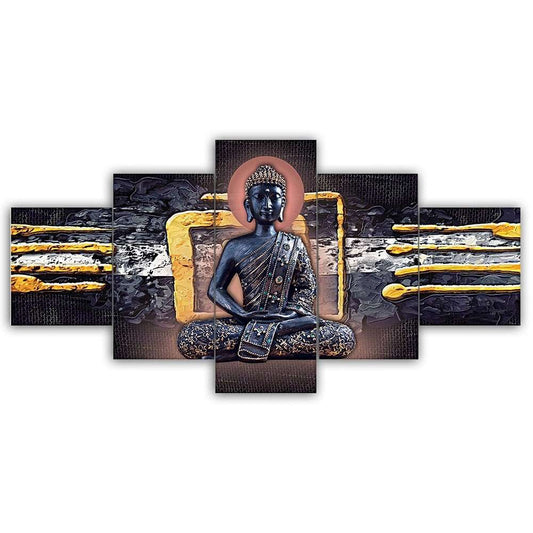 Buddha Set of Five 3D Framed Paintings for Wall Decoration – Ideal for Home, Living Room, and Bedroom (125 x 60 CM)
