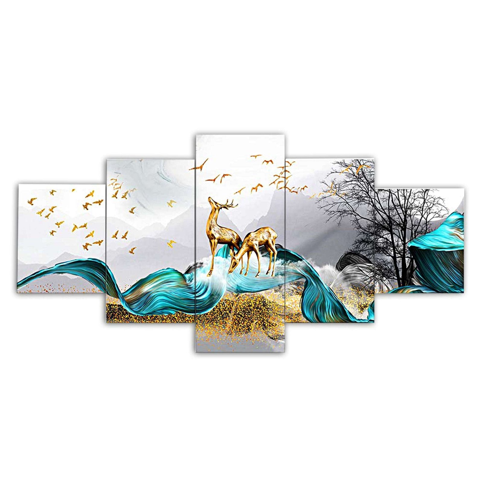 Nature Set of Five 3D Framed Paintings for Wall Decoration – Ideal for Home, Living Room, and Bedroom (75 x 43 CM)
