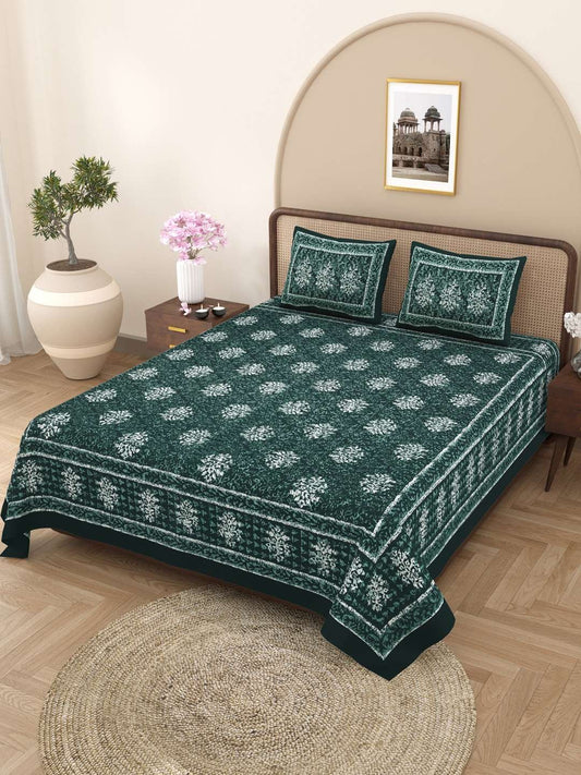 100% Pure Cotton Traditional Printed Bedsheet for Double Bed King Size Bedsheet with 2 Pillow Covers