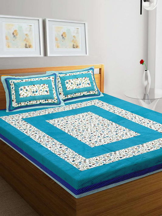100% Pure Cotton Traditional Printed Bedsheet for Double Bed King Size Bedsheet with 2 Pillow Covers