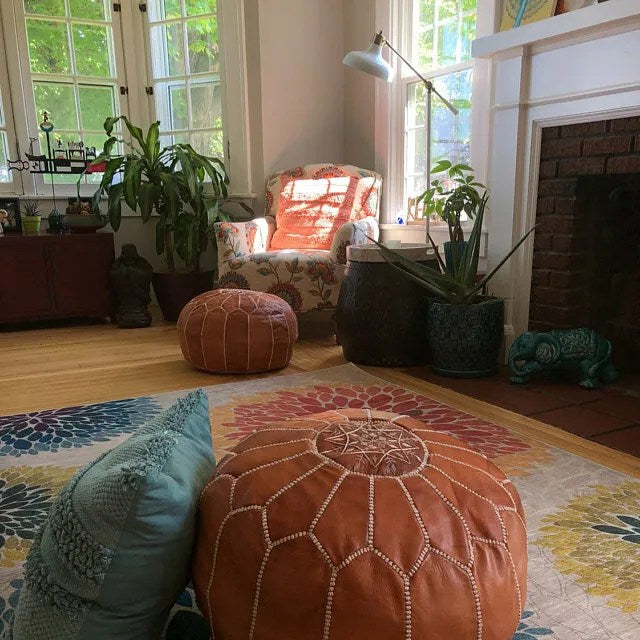 Leather moroccan pouf ottoman for Home by CraftShades