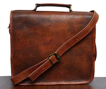 Craftshades – 13 Inch Single Pocket Double Strip Handcrafted Satchel Goat Leather Bag | 100% Genuine Leather