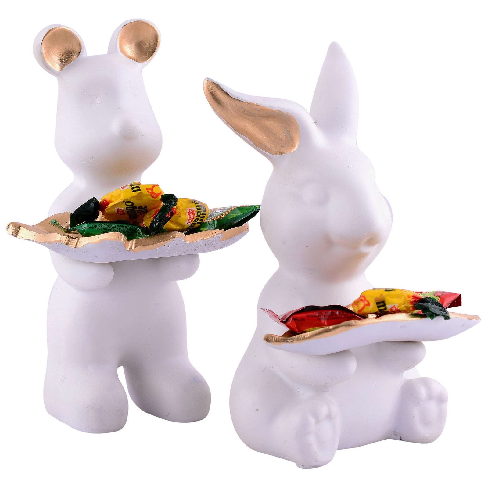 Set of 2 Rabbits in White Decorative Showpiece for Home Decor Showpiece | Home Kitchen Decor | Office Decorative Item – 13 cm