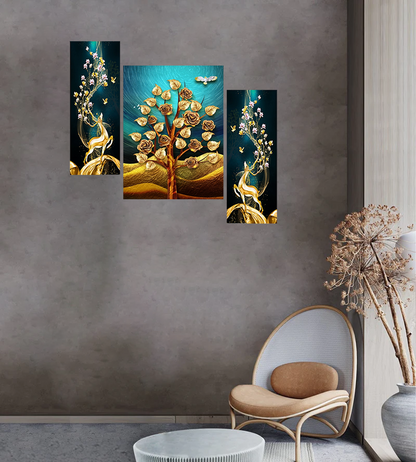 Mystic Forest Bloom Elegant Digital Wall Painting Set of 3