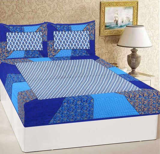 100% Pure Cotton Traditional Printed Bedsheet for Double Bed King Size Bedsheet with 2 Pillow Covers