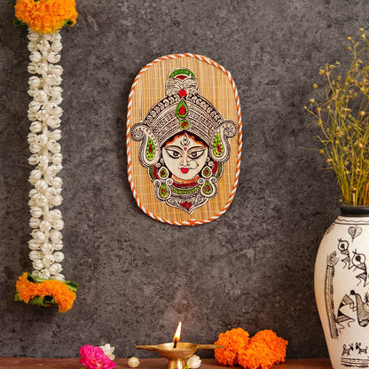 Oval Shaped Design Bamboo Hand Crafted Wall Hangings Durga Ji For Home D?cor | Bamboo Art For Wall Decor