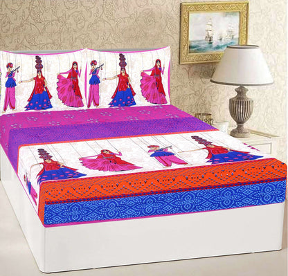 100% Pure Cotton Traditional Printed Bedsheet for Double Bed King Size Bedsheet with 2 Pillow Covers