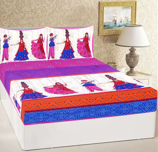100% Pure Cotton Traditional Printed Bedsheet for Double Bed King Size Bedsheet with 2 Pillow Covers