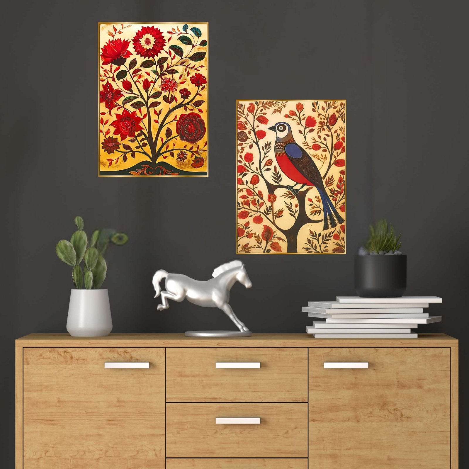 Set of Two Wall Paintings for Wall Dacoration Golden Framed Wall Paintings for Living Room &amp; Bedroom Wall Art for Home Decoration &amp; Office Wall Décor (14×11 inch CH-GD2-13)
