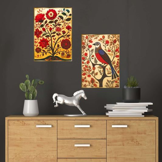 Set of Two Wall Paintings for Wall Dacoration Golden Framed Wall Paintings for Living Room &amp; Bedroom Wall Art for Home Decoration &amp; Office Wall Décor (14×11 inch CH-GD2-13)