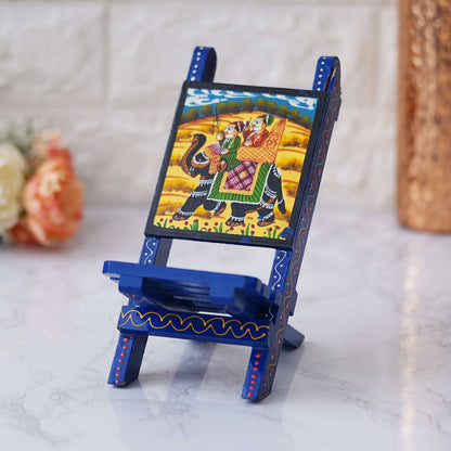 Handcrafted Wooden Mobile Stand Chair: Functional and Stylish Desk Accessory”