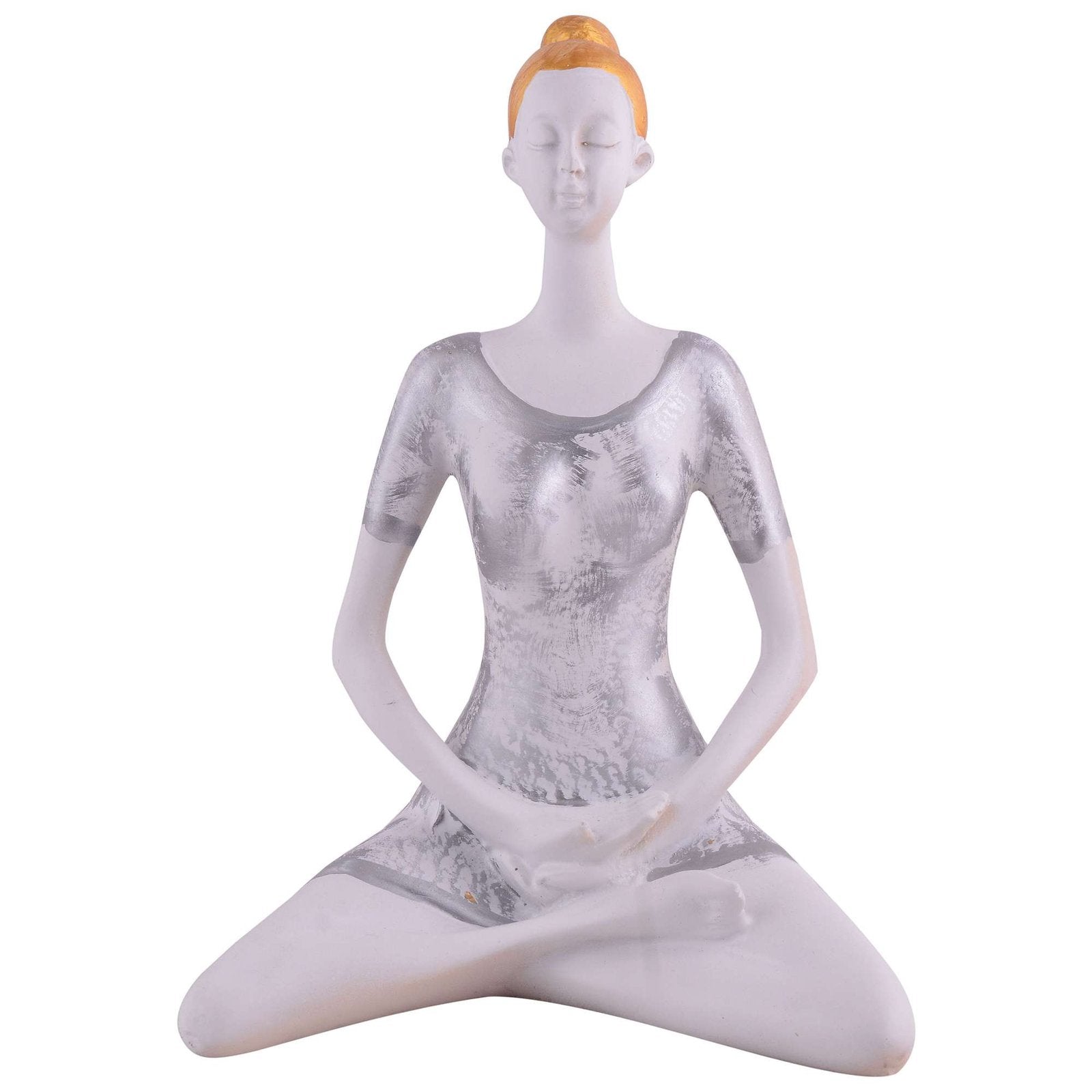 Suitable for home decor Yoga Posture Lady Statue Idol for Home Yoga Statue admirable piece of gift (silver)