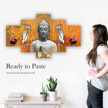 Buddha Set of Five 3D Framed Paintings for Wall Decoration – Ideal for Home, Living Room, and Bedroom (125 x 60 CM)