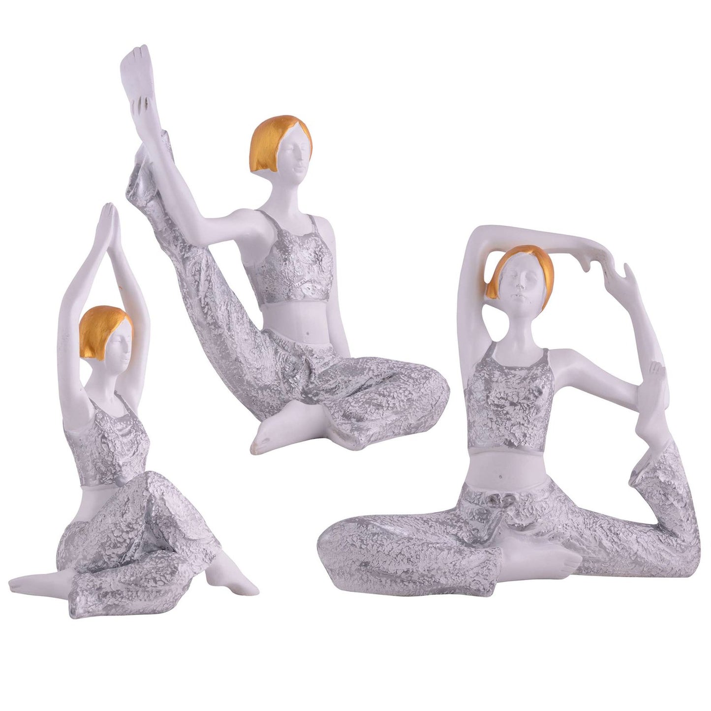 Suitable for home decor Yoga Posture Lady Statue Idol for Home Yoga Statue three pair admirable piece of gift (silver)