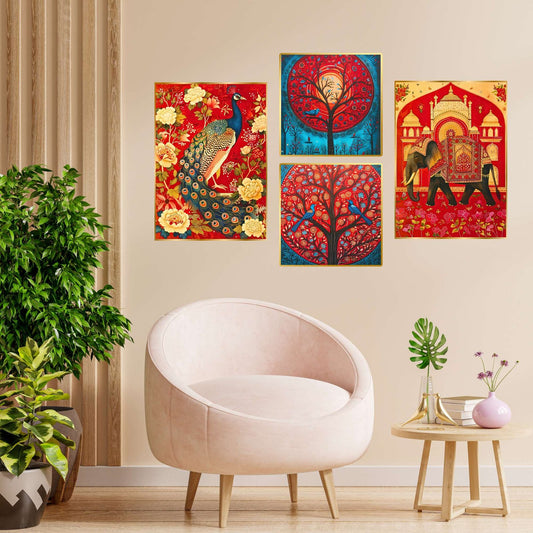 Set of Four Wall Paintings for Wall Dacoration Golden Framed Wall Paintings for Living Room & Bedroom Wall Art for Home Decoration & Office Wall Décor (13×10 inch CH-GD4-15)