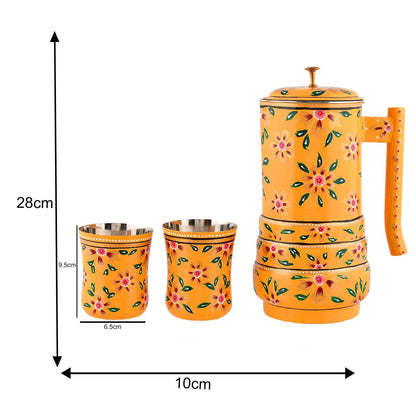 Aluminium Jug Set with 2 Glass Tumblers – 21 cm for kitchen décor ,Table Top , And Home Decoration