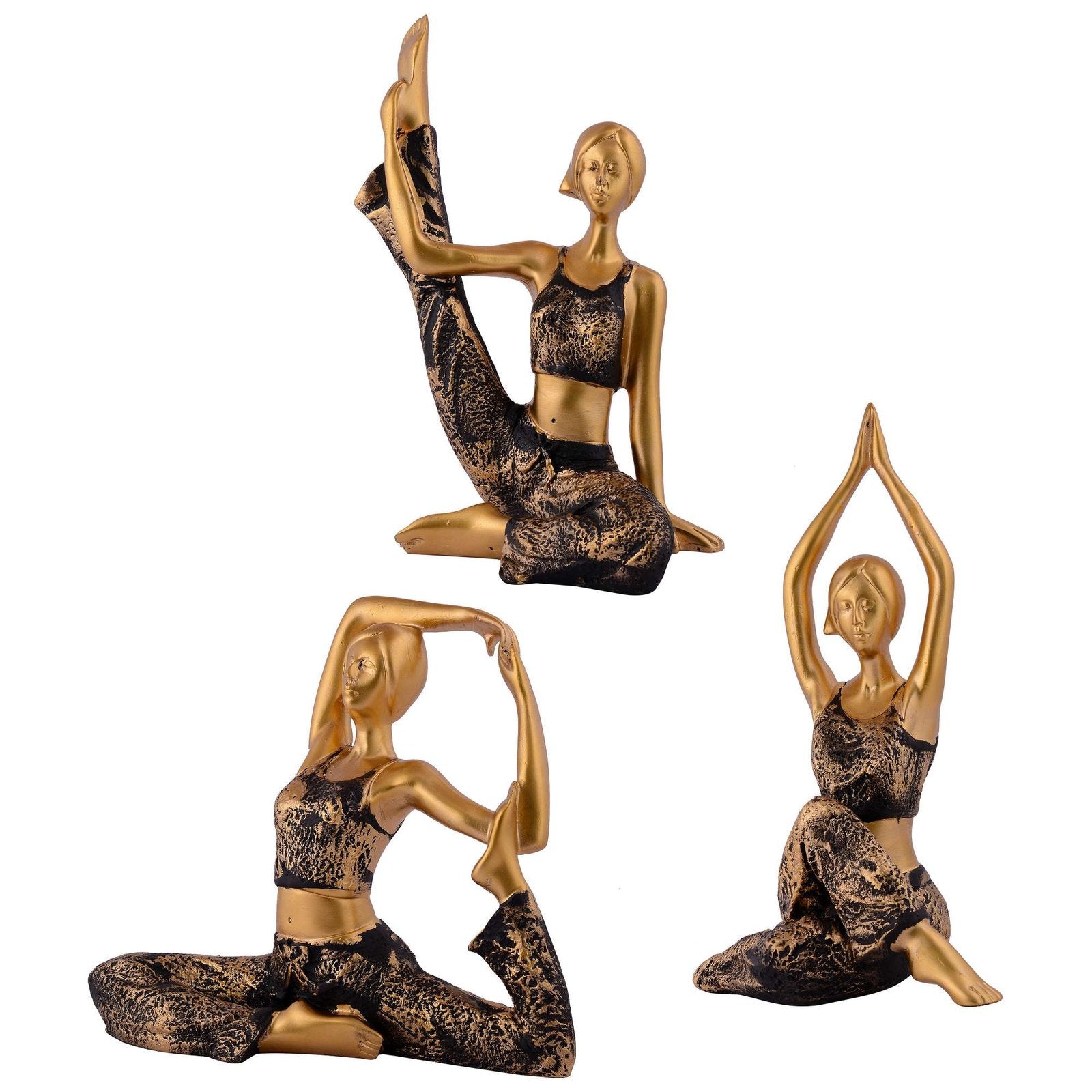 Suitable for home decor Yoga Posture Lady Statue Idol for Home Yoga Statue three pair admirable piece of gift (golden)