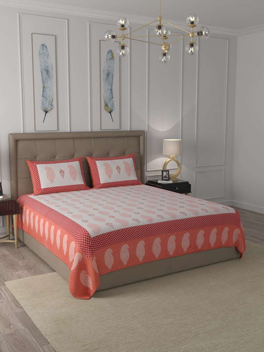 100% Pure Cotton Traditional Printed Bedsheet for Double Bed King Size Bedsheet with 2 Pillow Covers
