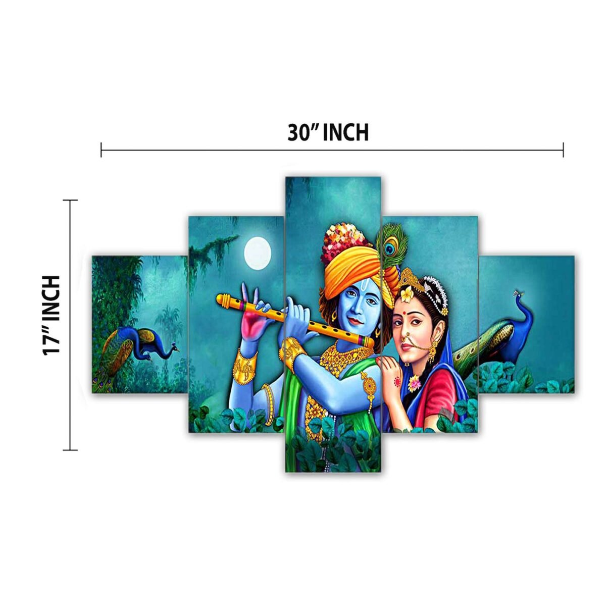 Radhe Krishna Set of Five 3D Framed Paintings for Wall Decoration – Ideal for Home, Living Room, and Bedroom (125 x 60 CM)