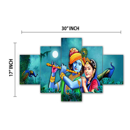 Radhe Krishna Set of Five 3D Framed Paintings for Wall Decoration – Ideal for Home, Living Room, and Bedroom (125 x 60 CM)