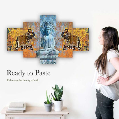 Buddha Set of Five 3D Framed Paintings for Wall Decoration – Ideal for Home, Living Room, and Bedroom (125 x 60 CM)