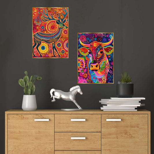 Set of Two Wall Paintings for Wall Dacoration Golden Framed Wall Paintings for Living Room & Bedroom Wall Art for Home Decoration & Office Wall Décor (14×11 inch CH-GD2-8)
