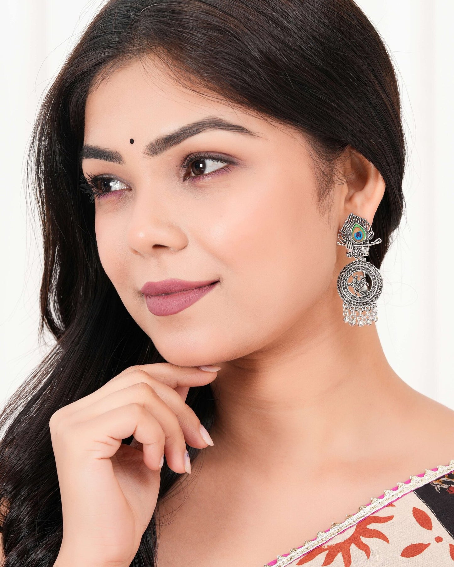 Earrings For Women AZ838-OXidised Traditional Radha Krishna | Silver Beads Ethnic Jhumka/Jhumki