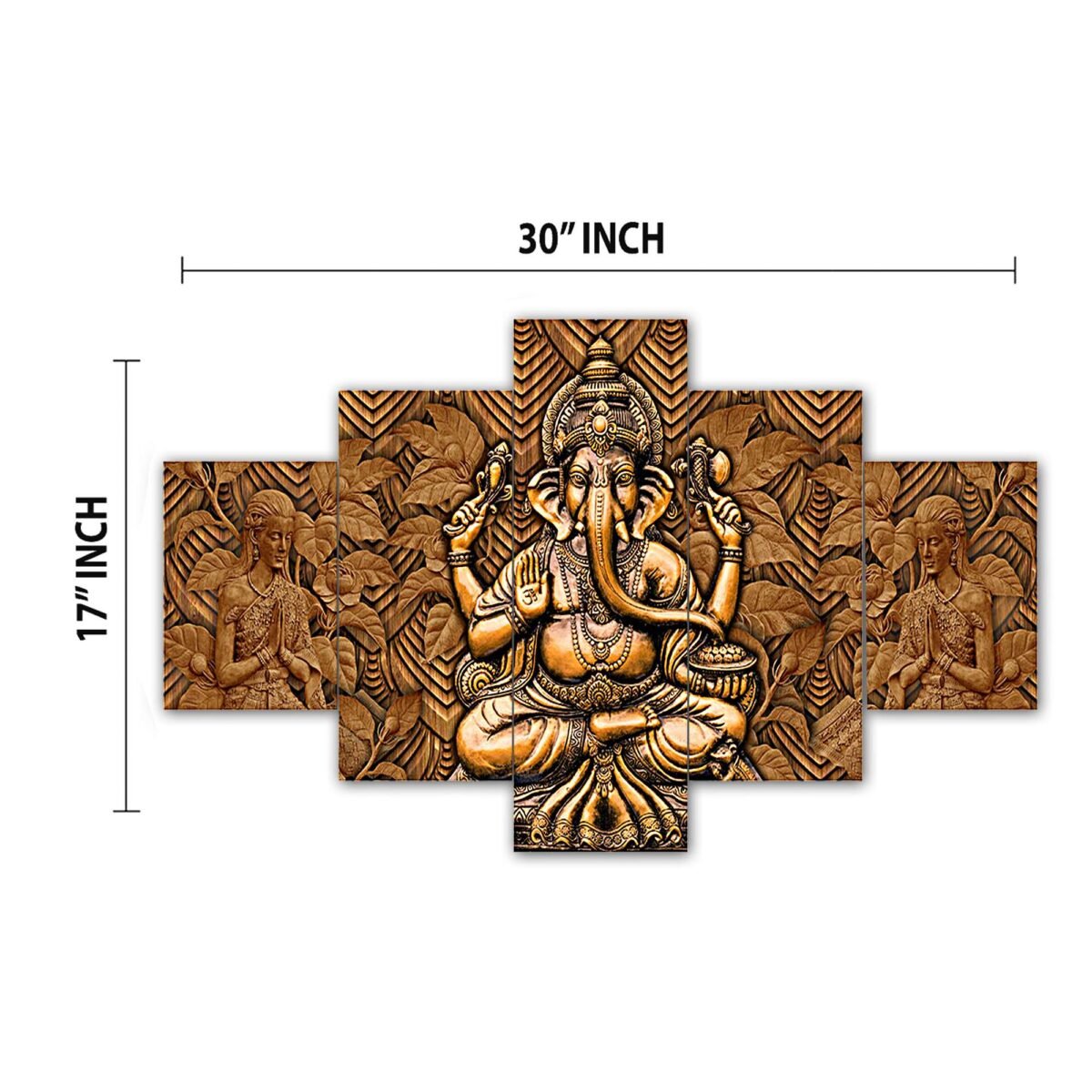 Ganesh Set of Five 3D Framed Paintings for Wall Decoration – Ideal for Home, Living Room, and Bedroom (125 x 60 CM)
