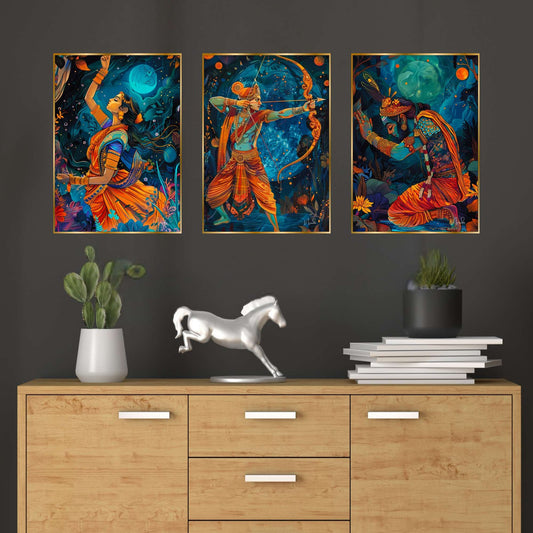 Set of Three Wall Paintings for Wall Dacoration Golden Framed Wall Paintings for Living Room & Bedroom Wall Art for Home Decoration & Office Wall Décor (24×18 inch CH-GD3-13)