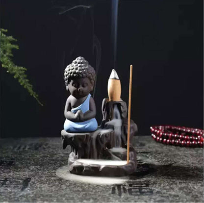 Meditating Monk Buddha Smoke Backflow Cone Incense Holder