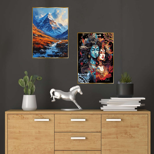 Set of Two Wall Paintings for Wall Dacoration Golden Framed Wall Paintings for Living Room & Bedroom Wall Art for Home Decoration & Office Wall Décor (14×11 inch CH-GD2-9)