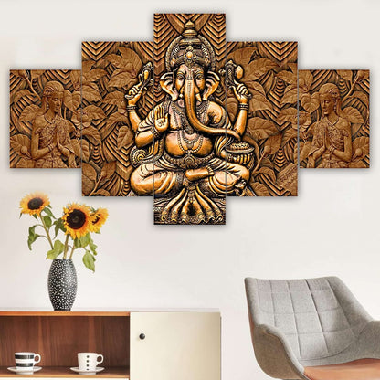 Ganesh Set of Five 3D Framed Paintings for Wall Decoration – Ideal for Home, Living Room, and Bedroom (125 x 60 CM)