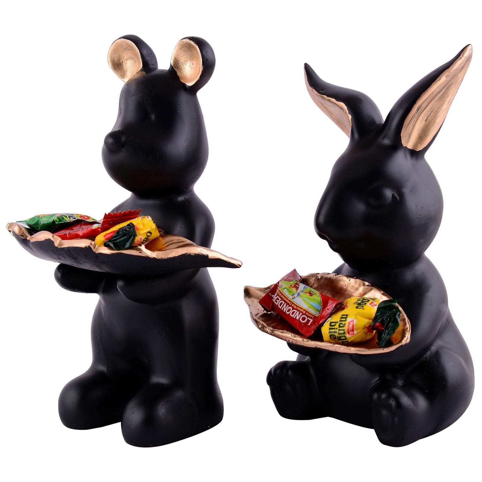 Set of 2 Rabbits in Black Decorative Showpiece for Home Decor Showpiece | Home Kitchen Decor | Office Decorative Item – 13 cm