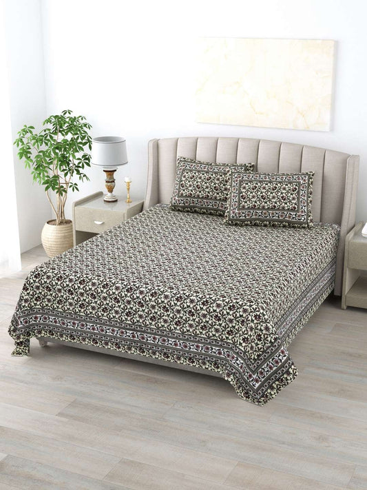 100% Pure Cotton Traditional Printed Bedsheet for Double Bed King Size Bedsheet with 2 Pillow Covers