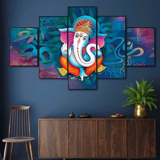 Divine Symphony Multicolor Ganesha Wall Art for Modern Homes Digital Wall Painting