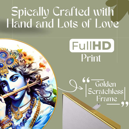 Wall Painting for Wall Decoration with Frame Sparkle Glossy Round Golden Framed Large Painting Office, Living Room, Bedroom, Home Decoration